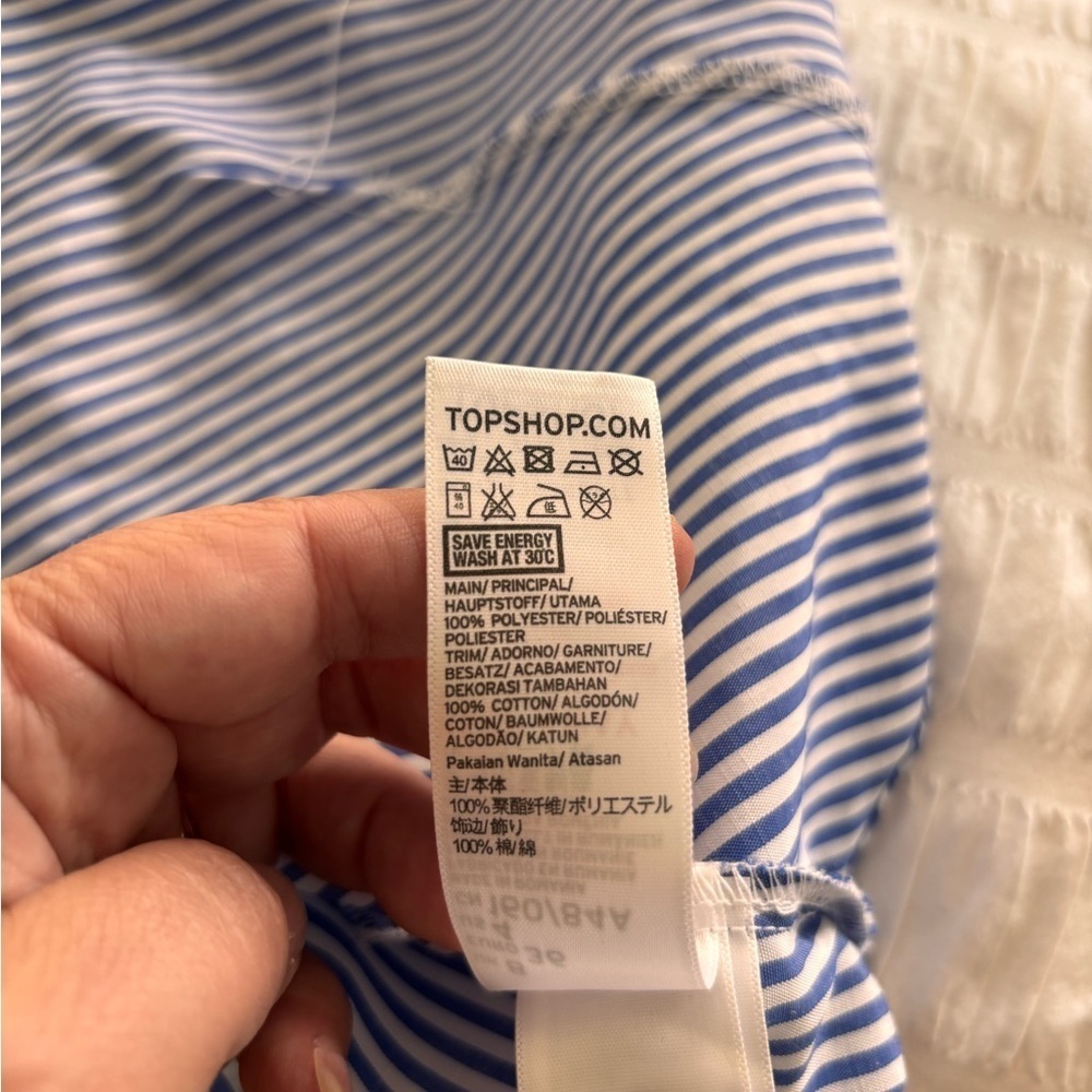 Topshop Blue Striped Blouse with Embroidered Sleeves - Picture 4 of 7